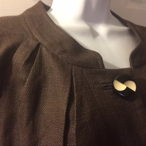 ELEVENSES Brown Linen Blazer Jacket Floral Ivory Anthropologie Workwear Office - Picture 4 of 7